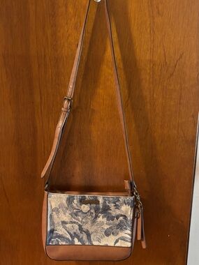FRYE AND CO. Brown and Blue Floral Canvas Crossbody